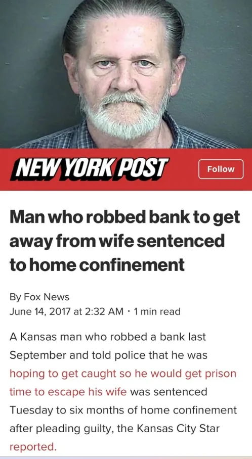 A mugshot of a man with gray hair and beard is overlaid with a New York Post article headline that reads 'Man who robbed…