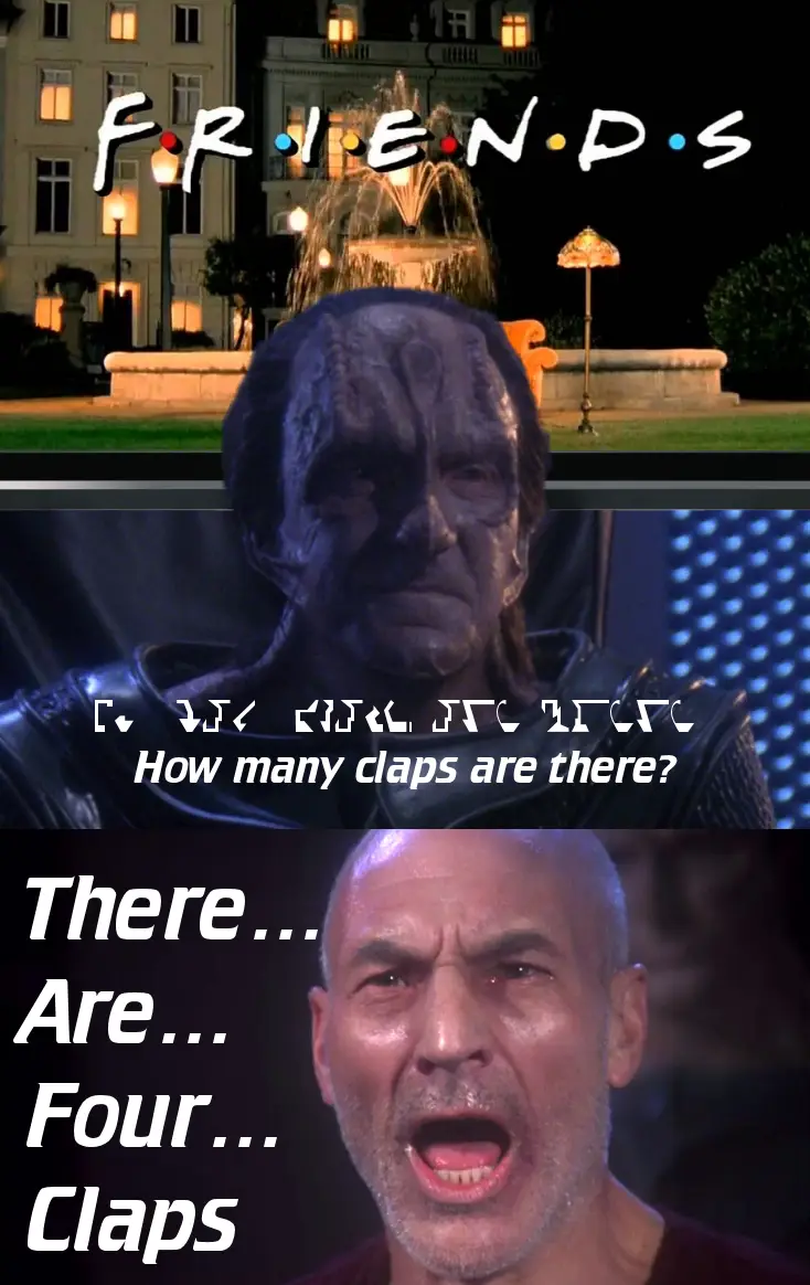 The image is a three-panel meme. The top panel shows the 'Friends' TV show logo over a nighttime fountain scene. The middle…