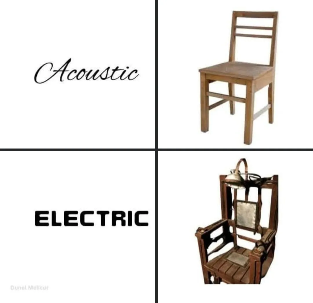 The image is a four-panel grid. Top-left shows the word 'Acoustic' in cursive script over a plain white background…