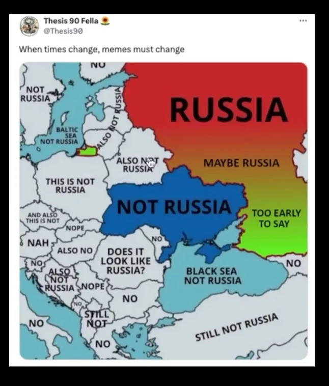 A map of Eastern Europe and the Caucasus region with various countries labeled with text indicating whether they are Russia…