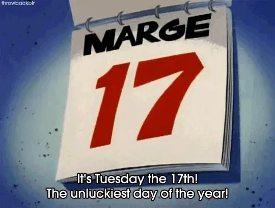 The image shows a repeating frame from the animated TV show 'The Simpsons', featuring a calendar page with 'MARGE' at the…