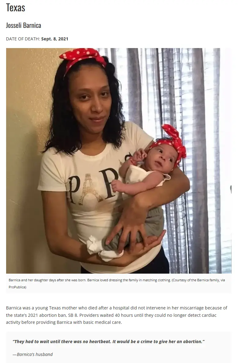 A woman and a baby, both wearing matching red polka-dot bandanas, are shown in a photo from a news article about Josseli…