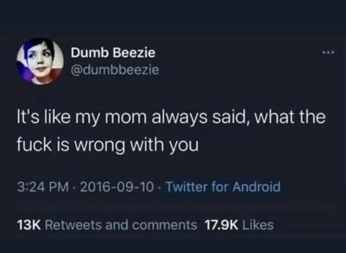 A screenshot of a 2016 Twitter post by user 'Dumb Beezie' (@dumbbeezie) showing a dark-themed interface. The tweet reads…