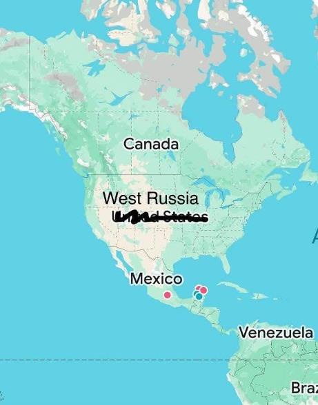 A map of North America with the United States labeled as 'West Russia' and the name 'United States' crossed out with a black…