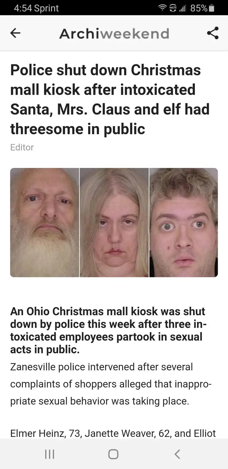 The image displays a screenshot of a news article from 'Archiweekend' with a headline about police shutting down a Christmas…