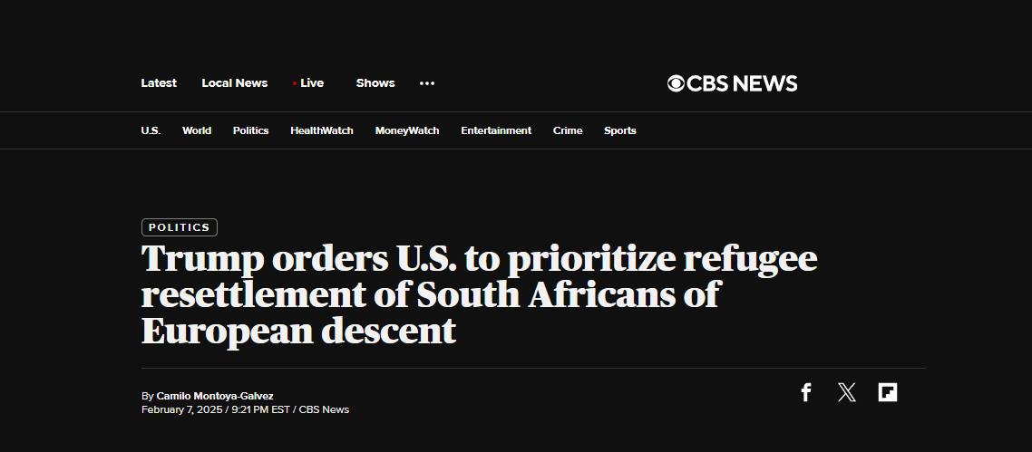 A screenshot of a CBS News article with a black background and white text. The headline reads 'Trump orders U.S. to…