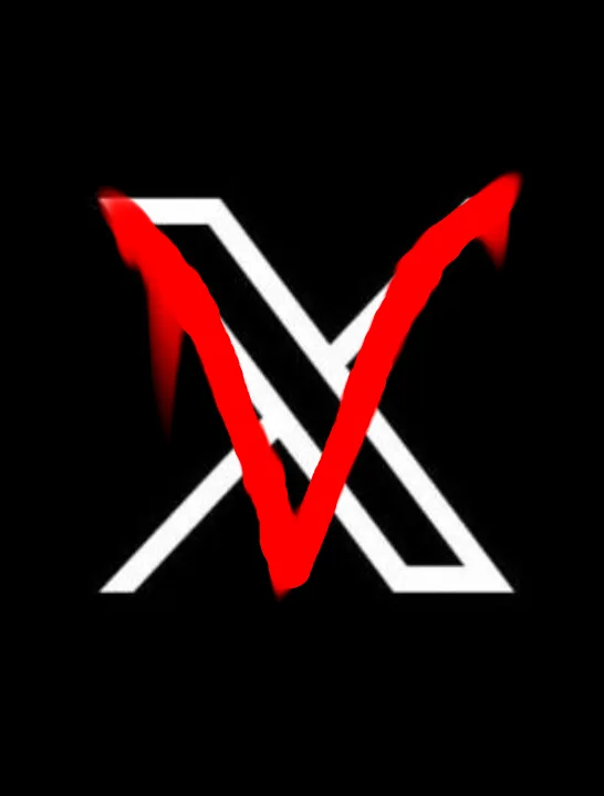 A white stylized 'X' logo on a black background is crossed out with a thick, jagged red line, visually representing…