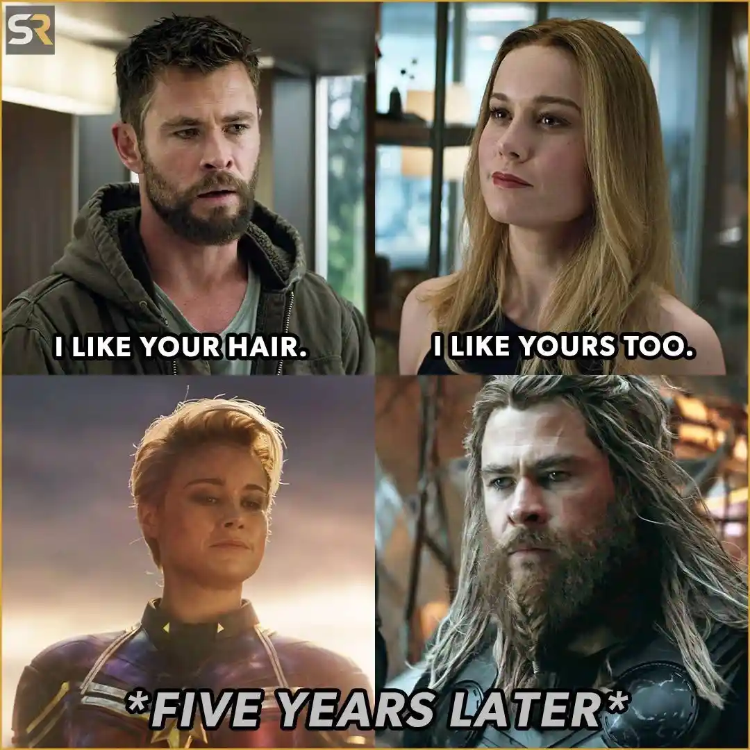 A four-panel meme featuring Chris Hemsworth as Thor and Natalie Portman as Jane Foster. Top left: Thor says 'I LIKE YOUR…