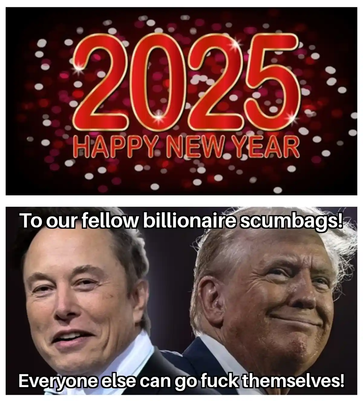 Wishing billionaires a 2025 overflowing with tax breaks, deregulation, and outrageous wealth!