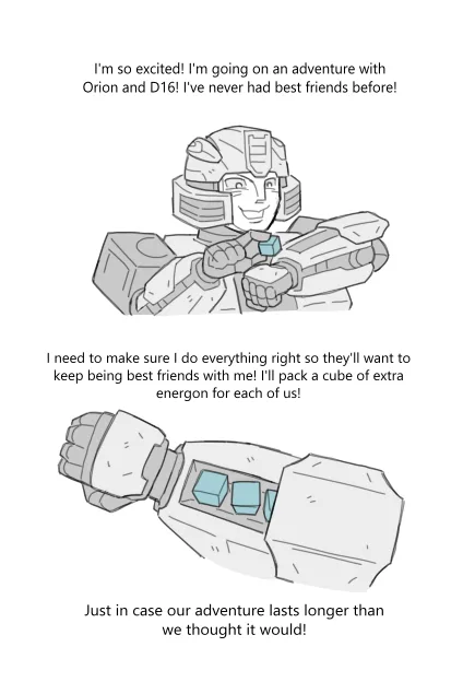 A two-panel comic featuring a cheerful robot character. In the first panel, the robot expresses excitement about an…