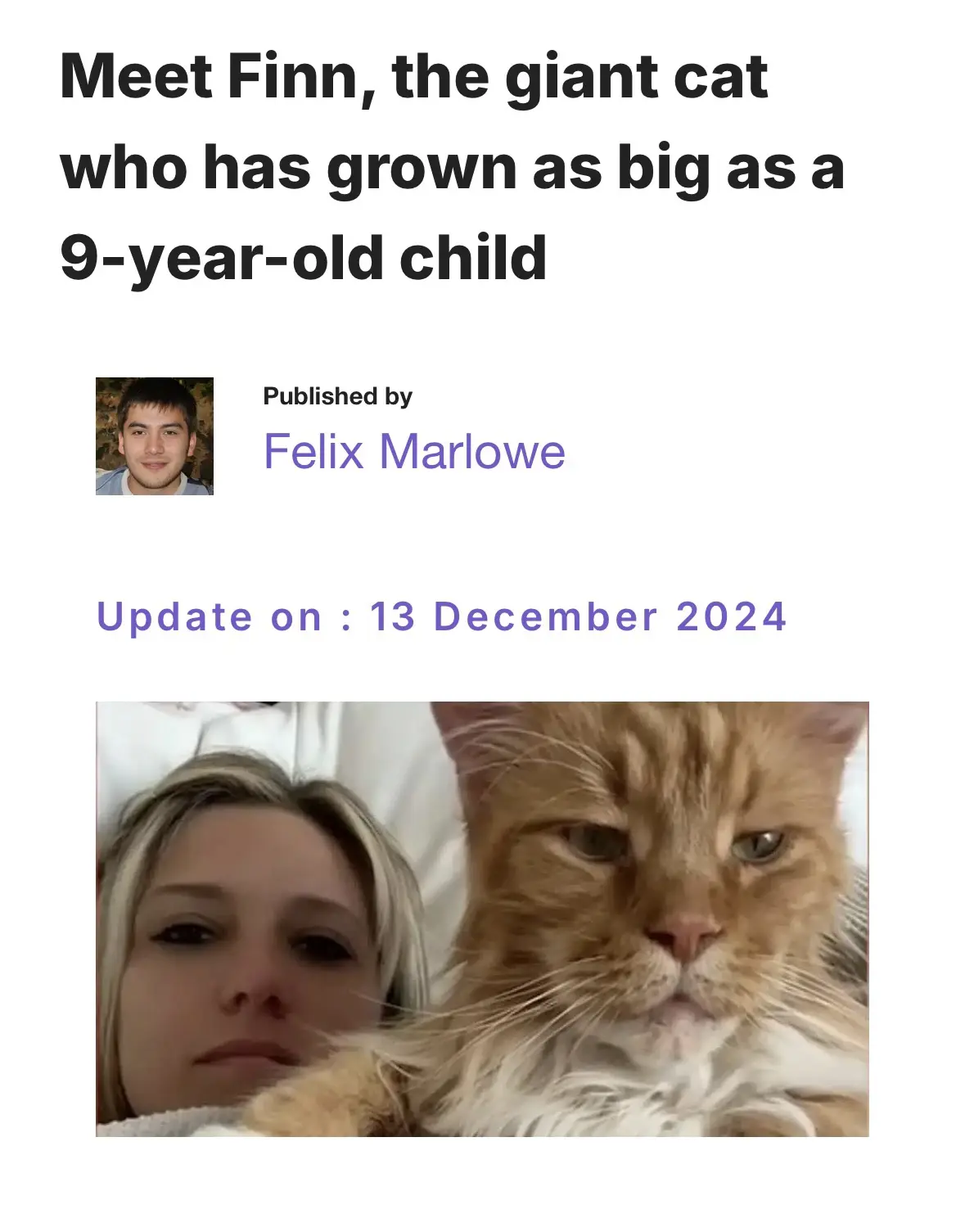 The image mimics a news article layout with a headline, author, and date, overlaid on a photo of a woman and a large orange…