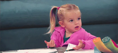 A sequence of six panels shows a young blonde girl with pigtails in a pink jacket sitting at a table, her expression…