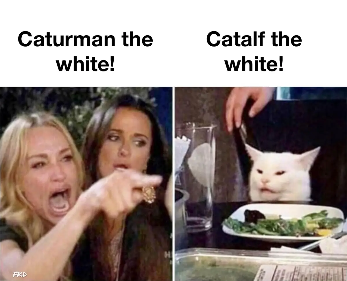 The image is split into two panels. The left panel shows two women, one screaming and pointing aggressively while the other…