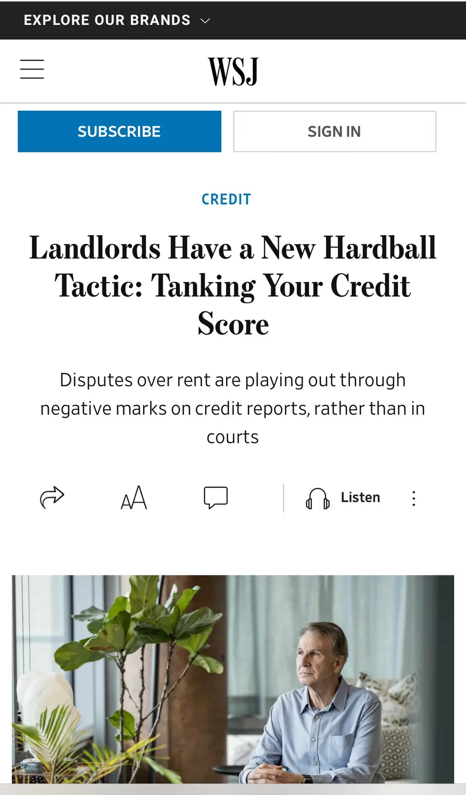 A screenshot of a Wall Street Journal article titled 'Landlords Have a New Hardball Tactic: Tanking Your Credit Score'…