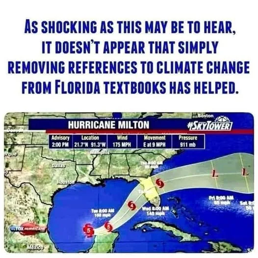 A weather map showing Hurricane Milton's projected path across the Gulf of Mexico and Florida, with storm symbols and data…