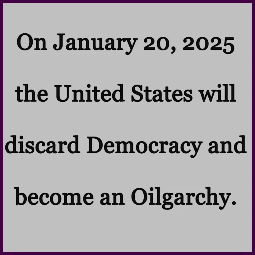 A plain gray square image with a dark purple border contains black text that reads: 'On January 20, 2025 the United States…