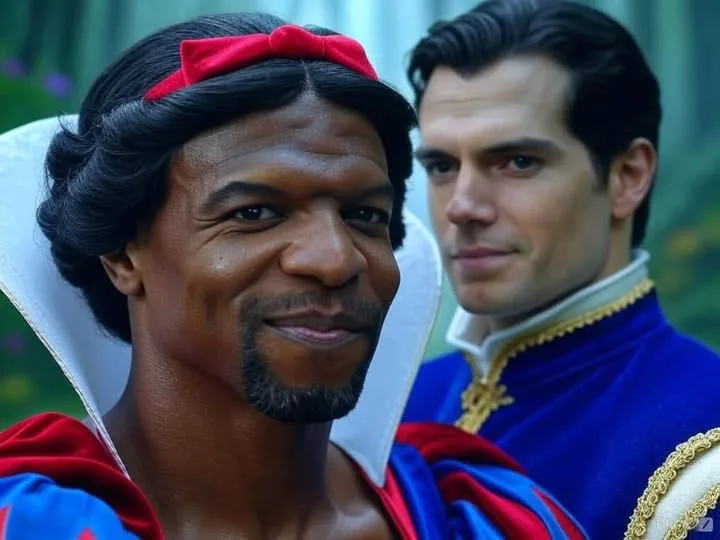 A digitally altered image shows actor Jamie Foxx with dark skin, wearing a red bow and royal blue and red costume resembling…