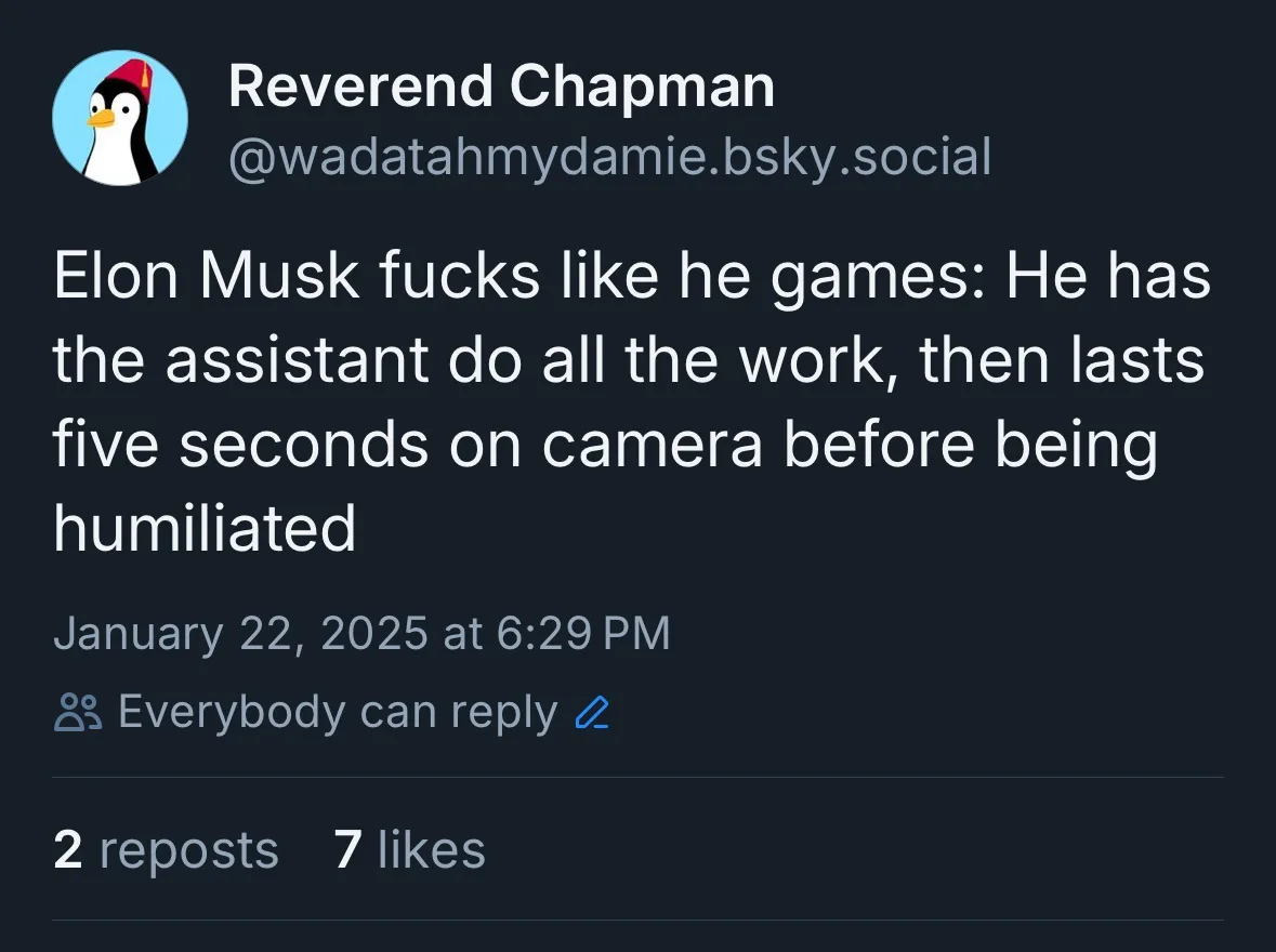 The image shows a screenshot of a social media post from a user named 'Reverend Chapman' with a penguin avatar. The post's…