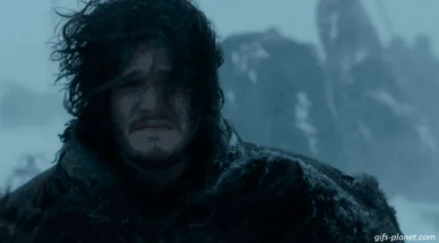 The image shows a sequence of six frames featuring Jon Snow from Game of Thrones, his face progressively more obscured by…