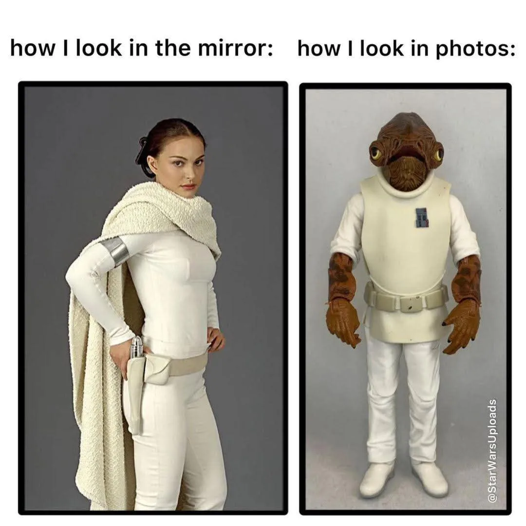 The image is split into two panels. The left panel shows actress Daisy Ridley as Rey from Star Wars, posing confidently in…