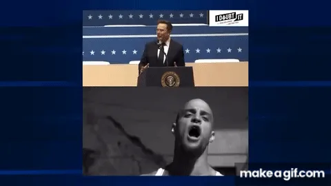 The image is a six-panel meme showing a man in a suit speaking at a podium with an American flag backdrop. Below each panel…