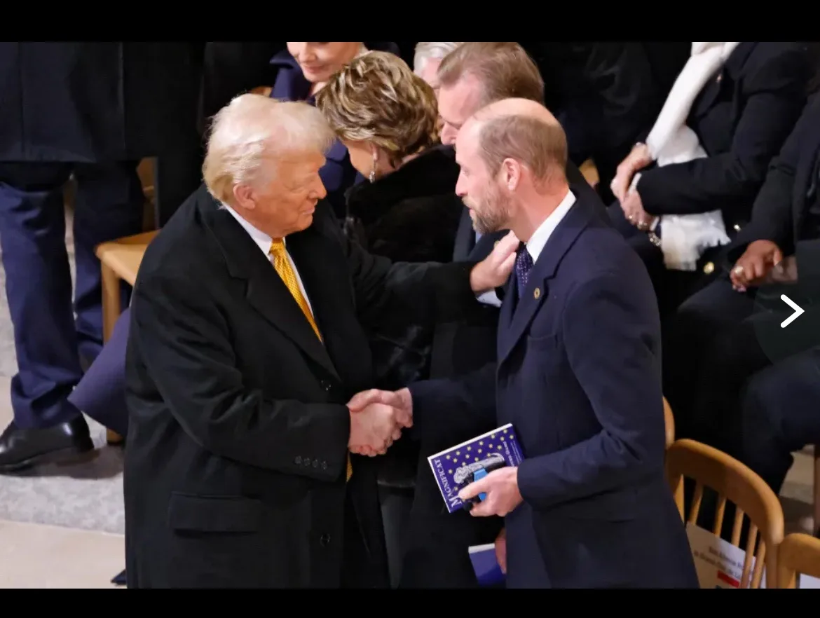 two men in suits are shaking hands, but one man has his hand on the other's neck. the man on the left has white hair and…