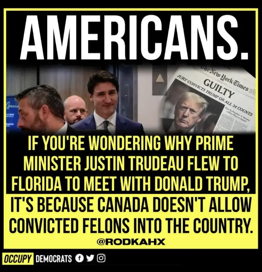 The image features a photo of Canadian Prime Minister Justin Trudeau smiling while walking with aides, juxtaposed with a…