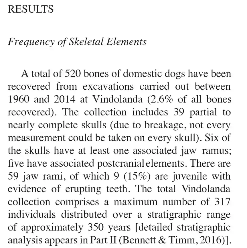 The image displays a page of academic text detailing archaeological findings from Vindolanda, specifically the frequency of…