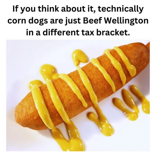 A close-up photo of a golden-brown corn dog on a white plate, drizzled with yellow mustard. The overlaid text reads: 'If you…