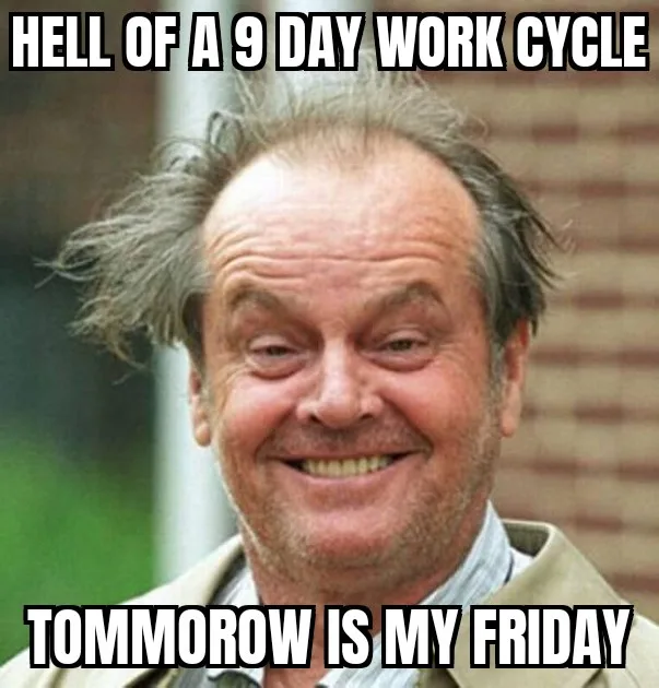 A close-up photo of Jack Nicholson with wild, messy hair and a strained, exhausted smile, overlaid with bold white text…