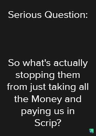 A black background with white text that reads 'Serious Question: So what's actually stopping them from just taking all the…