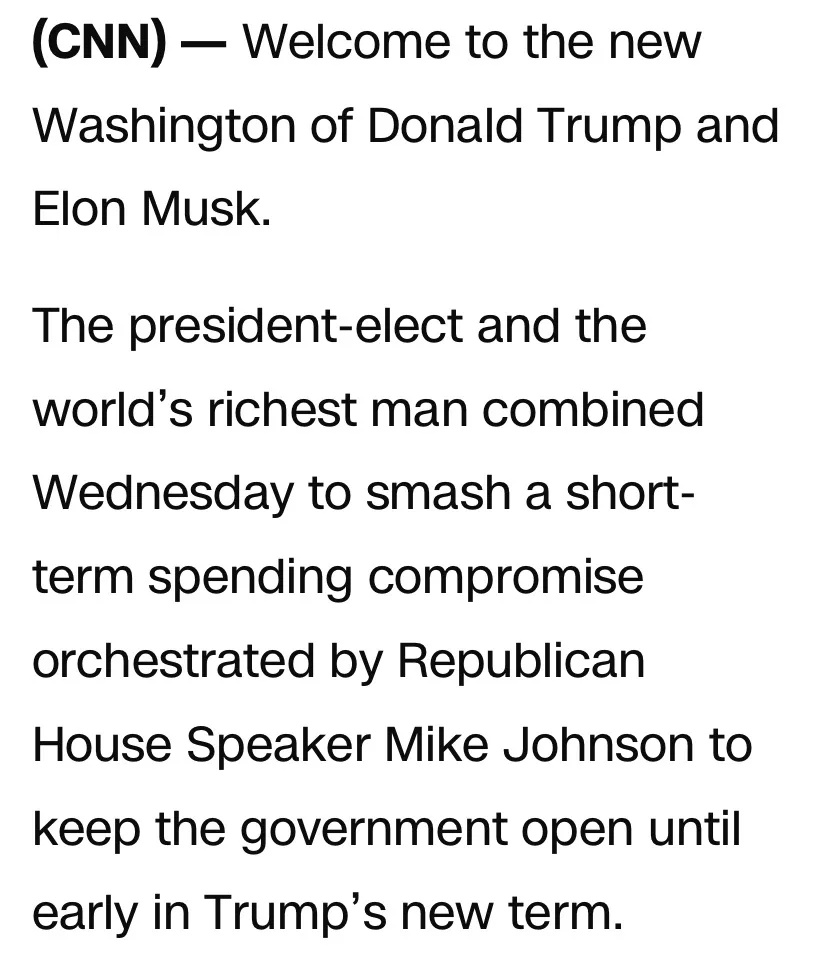 The image displays a block of black text on a plain white background, mimicking a CNN news article. The text announces a…