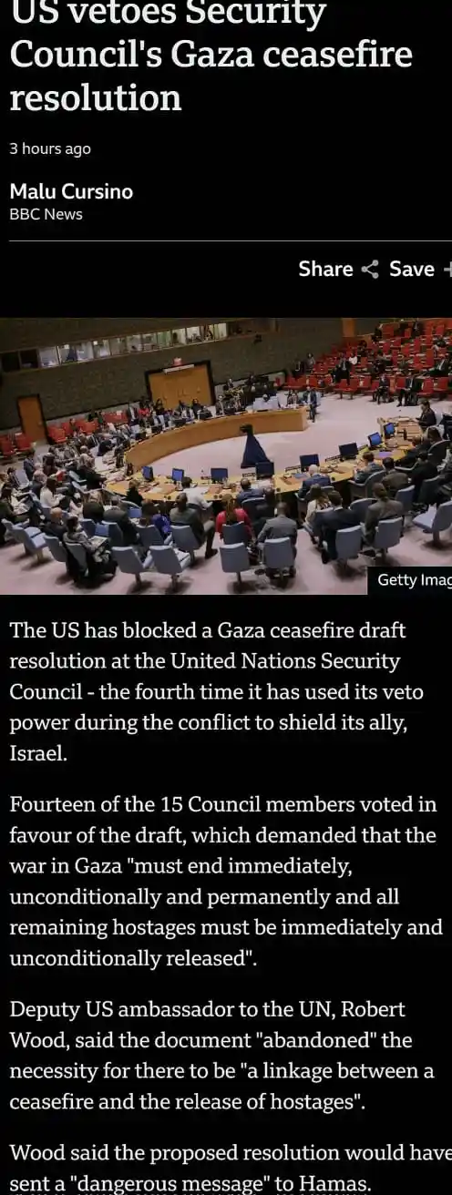 A screenshot of a BBC News article shows a photo of the United Nations Security Council chamber with delegates seated around…