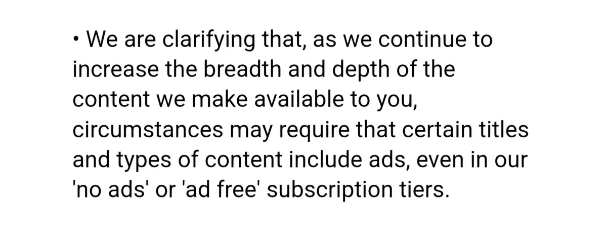 The image displays a single bullet point of black text on a plain white background. The text is a corporate-style disclaimer…