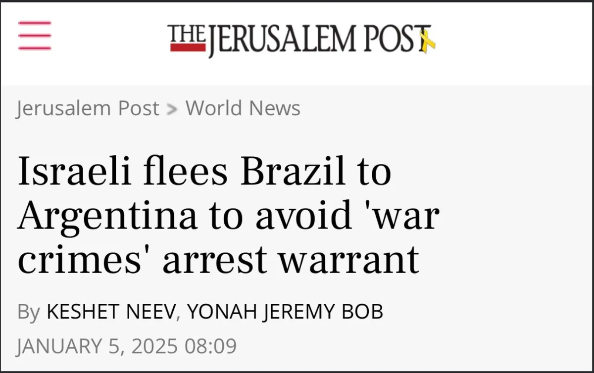 A screenshot of a fake news article from 'The Jerusalem Post' dated January 5, 2025, with the headline 'Israeli flees Brazil…