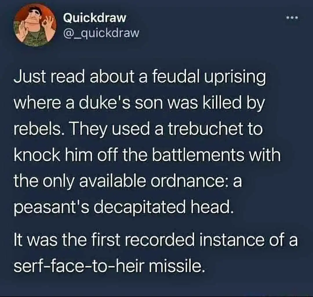 A screenshot of a tweet from user Quickdraw (@_quickdraw) with a dark background and white text. The text humorously…