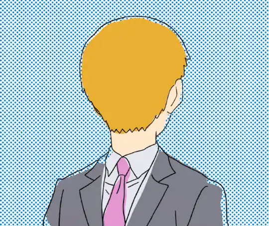 A six-panel comic strip shows a man in a suit and pink tie turning his head from back to front and back again, visibly…