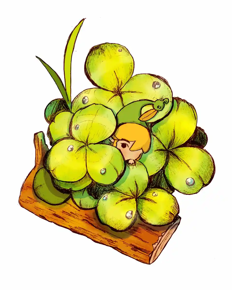 A cartoon illustration shows a small character with blonde hair and a green hat peeking out from behind a large cluster of…
