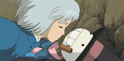 This image is a six-panel sequence from the animated film 'My Neighbor Totoro,' showing a young girl comforting a snowman…