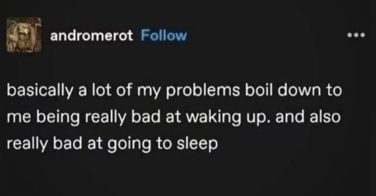 A screenshot of a social media post by user 'andromerot' with a dark background and white text. The post reads: 'basically a…