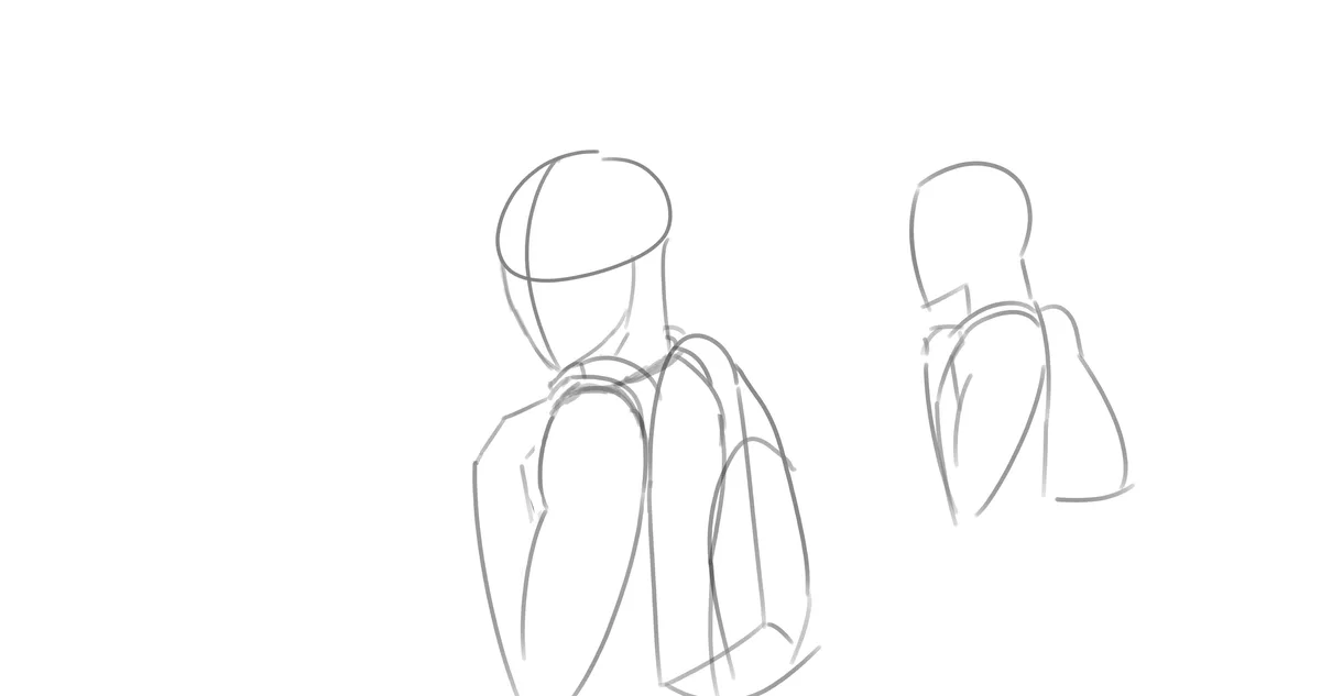 A simple sketch shows two stick figures from behind, one with a large backpack and the other with a smaller one. The text…