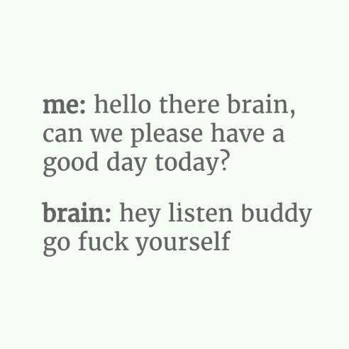 The image displays a plain light gray background with two blocks of dark gray text. The first block reads 'me: hello there…