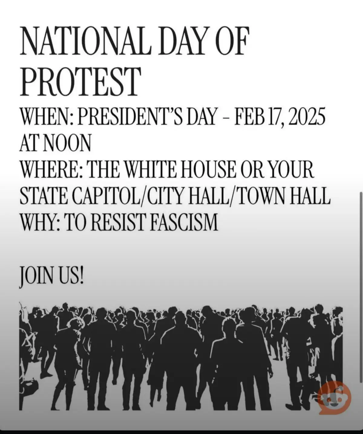 A black-and-white protest flyer template with bold text announcing a 'National Day of Protest' scheduled for President's…