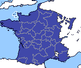 A map of france with all its regions outlined in dark blue, overlaid with the text 'france is a country' in a simple…