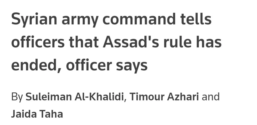 The image displays a plain white background with black text resembling a news headline. The headline reads 'Syrian army…