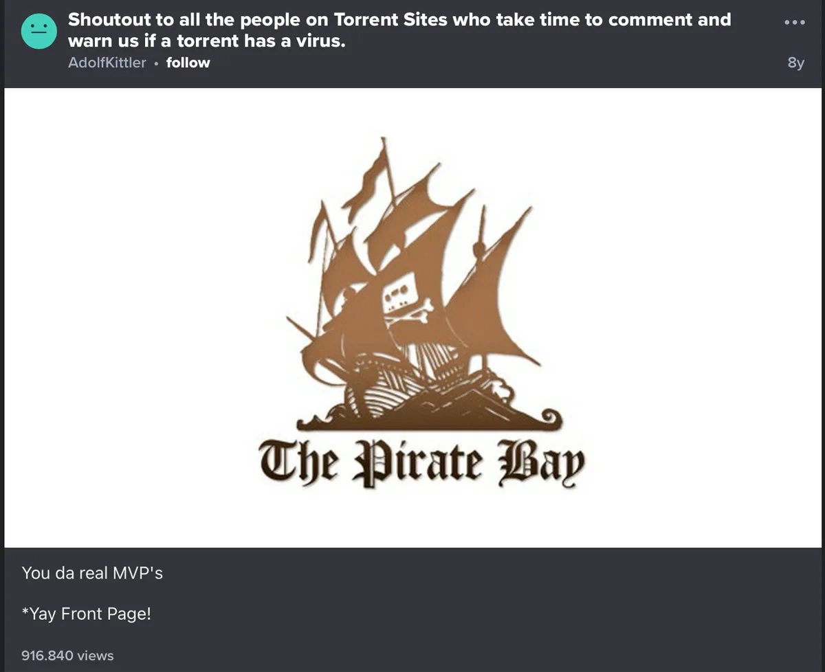 The image displays the iconic brown logo of The Pirate Bay, featuring a stylized pirate ship with a skull and crossbones…