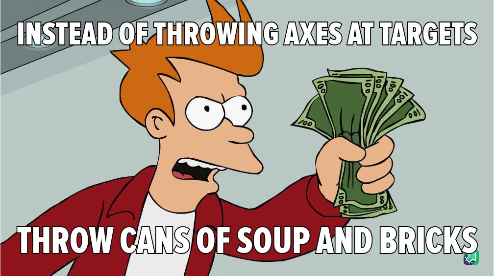 A cartoon man with orange hair and a red jacket holds a fan of $100 bills, looking shocked or excited. The text overlaid on…