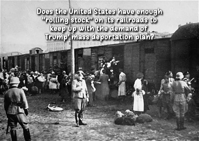 A black-and-white historical photograph shows a large group of people, many in period clothing, gathered around and near a…