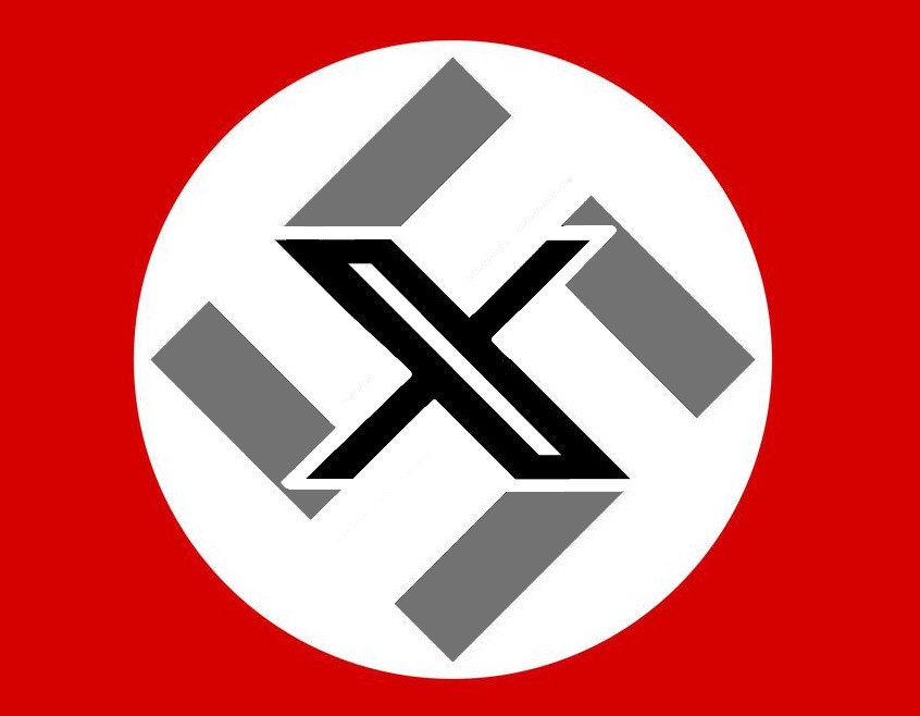 The image displays a red background with a white circle in the center. Inside the circle is a black swastika symbol…