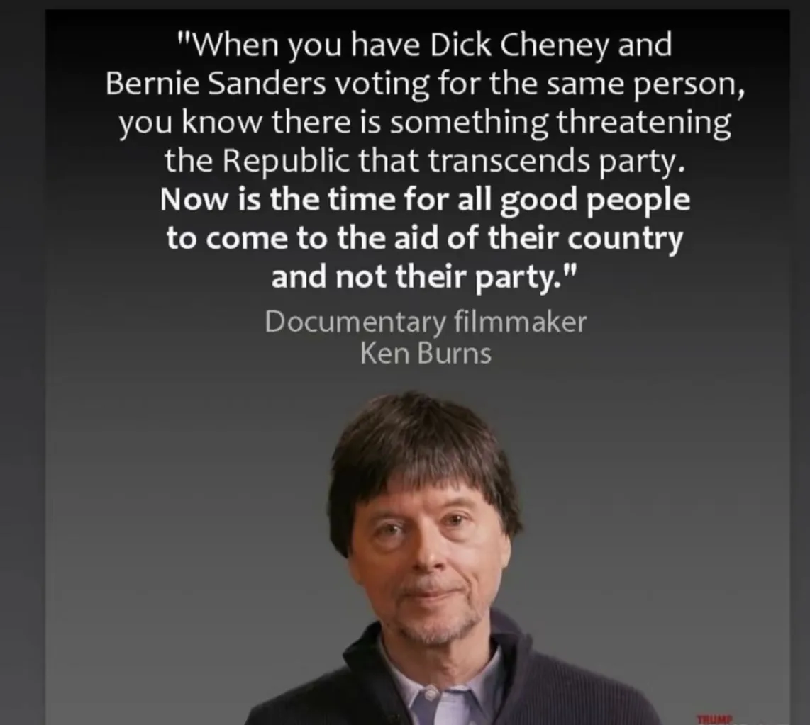 A portrait of Ken Burns with a dark gray background, overlaid with a large white text block quoting him as saying, 'When you…